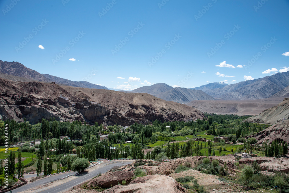 The beautiful views of road from Leh to Likir Monastery

