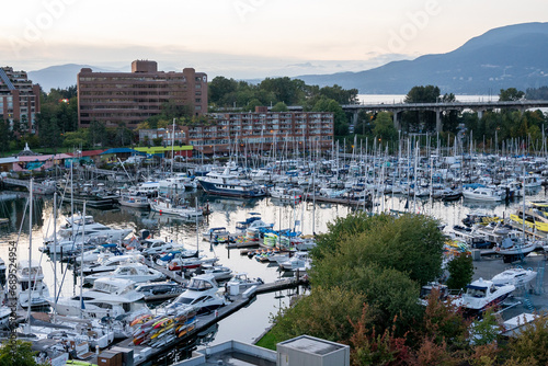Tranquil Marina Scene at Dusk with Boats and Cityscape