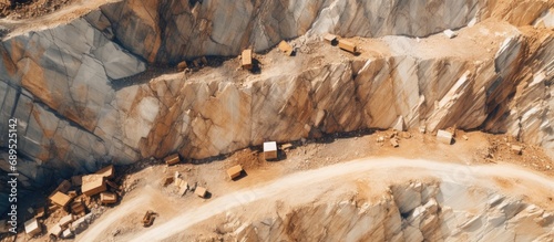 Bird's-eye view of open quarry for non-metal minerals. photo