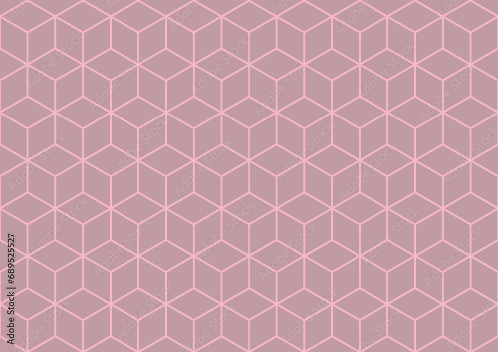 Isometric box pattern wallpaper. Background. Isometric shape. Print design. Graphic design. Vector pattern. Geometric pattern. Fabric. Decorative. Ornaments. Pink and Purple colour tone. Form.