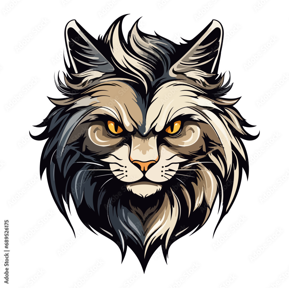 long haired cat head mascot logo illustration, generative ai