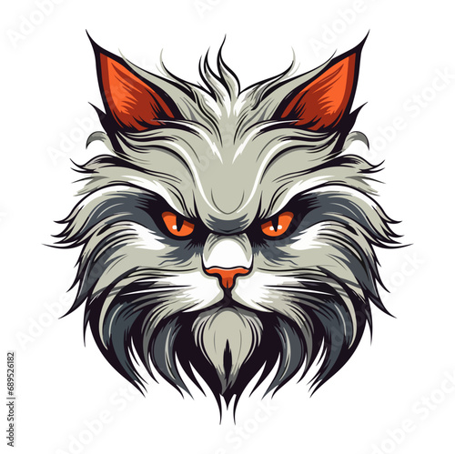 long haired cat head mascot logo illustration  generative ai