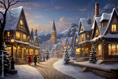 Beautiful winter night in the old town. Winter fairy tale.