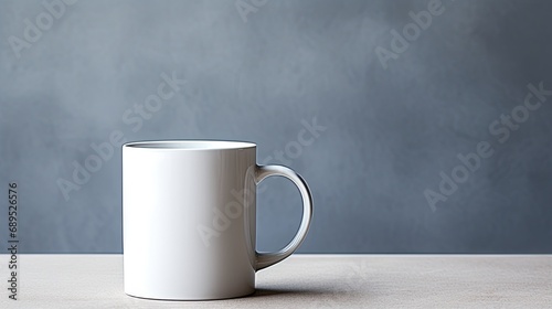 White ceramic mug, grey background. Generative AI