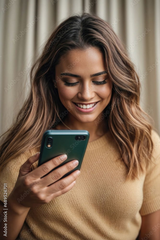 ai generative, beautiful woman is enjoying the excitement of using a cellphone. ai generative, beautiful woman is enjoying the excitement of using a cellphone.