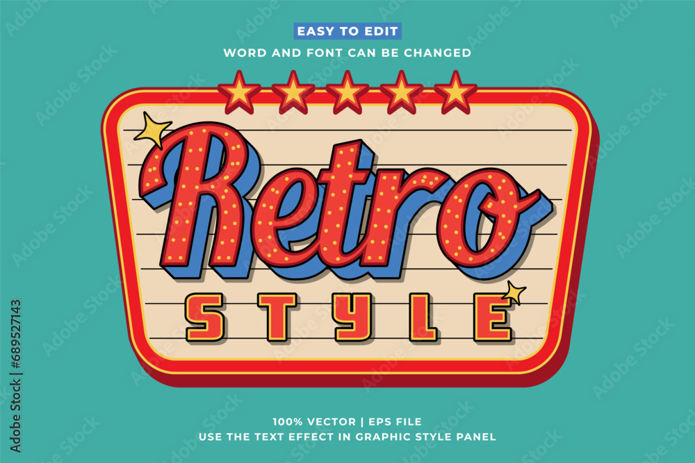 Fototapeta premium Retro vintage editable text effect. Retro Style 3d cartoon style premium vector