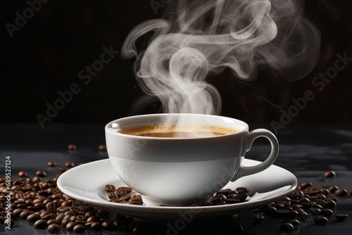 A hot and steaming cup of coffee. Generative AI.