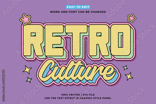 Retro vintage editable text effect. Retro Culture 3d cartoon style premium vector