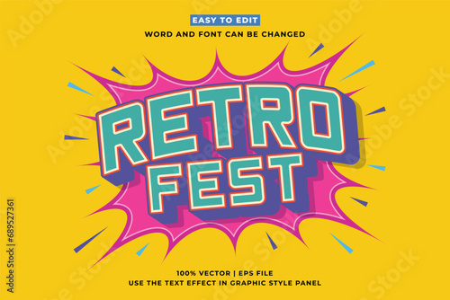 Retro vintage editable text effect. Retro Fest 3d cartoon style premium vector