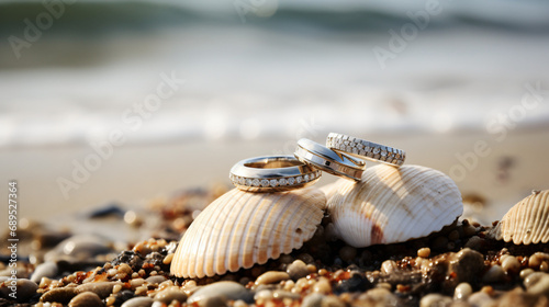 Wedding rings on rocks