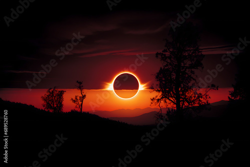 eclipse sunset over the mountains