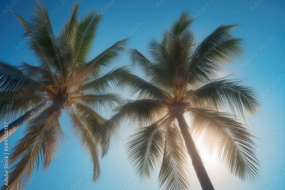 Tropical Palm Tree on Paradise Island with Clear Sky and Ocean