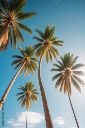 Tropical Palm Tree on Paradise Island with Clear Sky and Ocean © solution