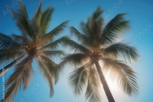 Tropical Palm Tree on Paradise Island with Clear Sky and Ocean © solution