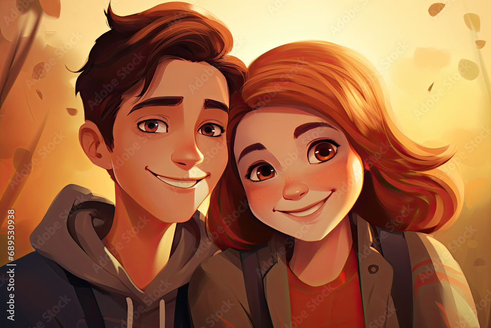 Illustration of cute couple smiling