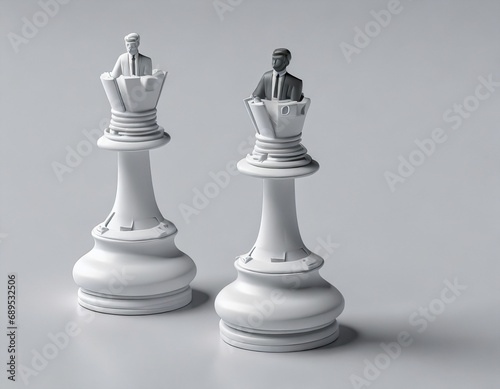 Chess figure of two Businessmen on a chess board. Space for text. Concept. Business competition.