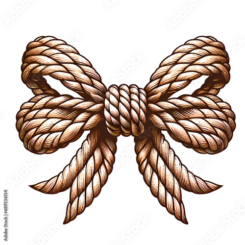 Isolated bow string with no background. Knot cord, jute or twine rope. Parcels, packages photo