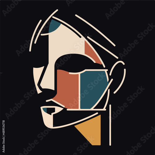 Abstract minimal face art with different colors on a black background