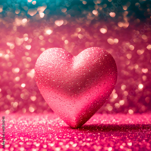 Valentines day background with pink heart on bokeh and glitter background