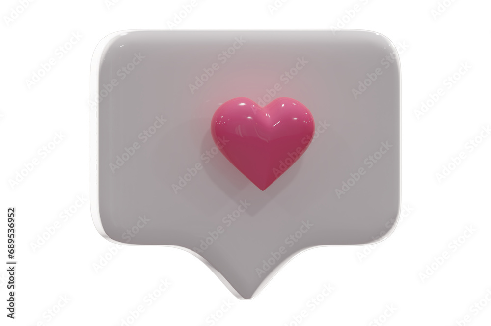 3D Illustration, social media like notification icon with heart 3D Illustration, social media like notification icon with heart