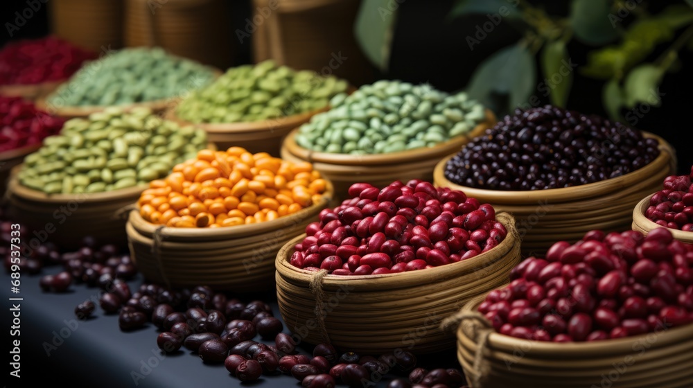 Various different kinds of natural organic coffee beans