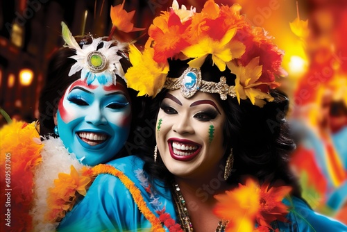 Vivid Carnival Splendor. Colorful Costumes, Symbolic Masks, and Intricate Accessories