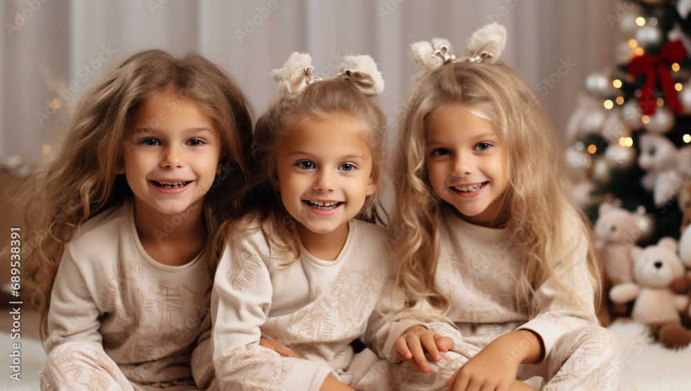 young children in santa stock photo