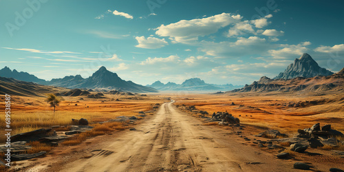 Wild west road. Travel to USA. Western cinematic concept.