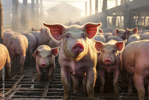 Pigs in a pig farm. Pig looking at the camera. © Degimages
