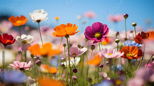 A boundless field of wildflowers  with a sea of colors as the background  during a vibrant spring day