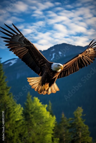 a bald eagle flying in the air