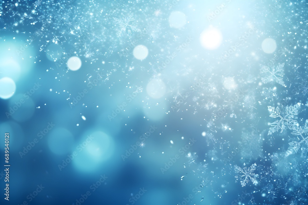 Winter background with snowflakes and bokeh lights.. Christmas and New Year concept. 