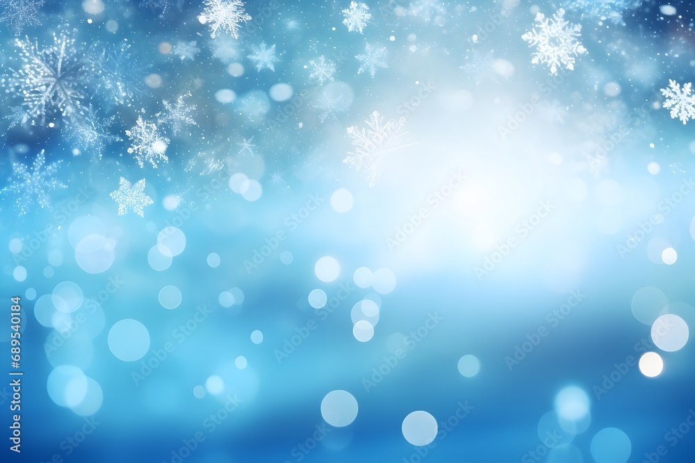 Winter background with snowflakes and bokeh lights.. Christmas and New Year concept. 