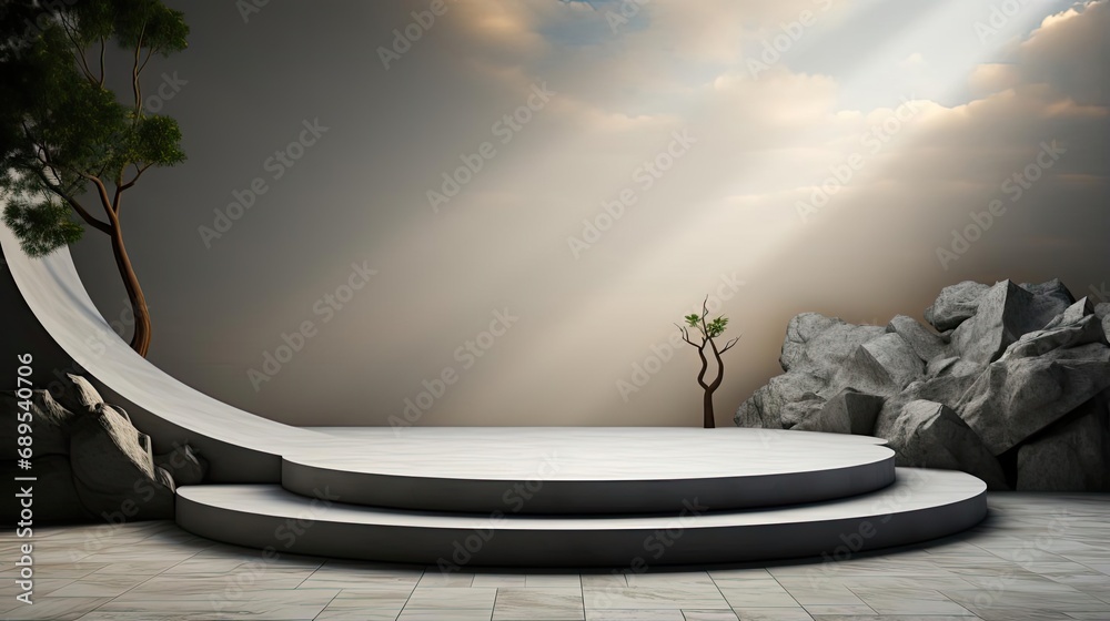 3d podium product stand or display with minimalist background and cinematic light