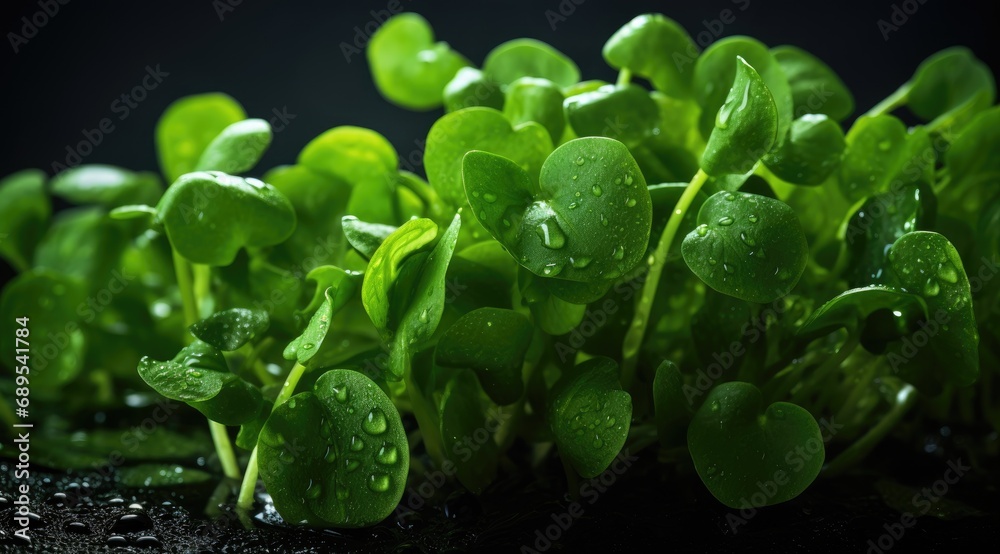 Fresh Watercress salad macro view. Growing sprouts of watercress salad. Micro greens Healthy food. Vegan food Fresh Watercress salad macro view. Growing sprouts of watercress salad. Micro greens Healthy food. Vegan food