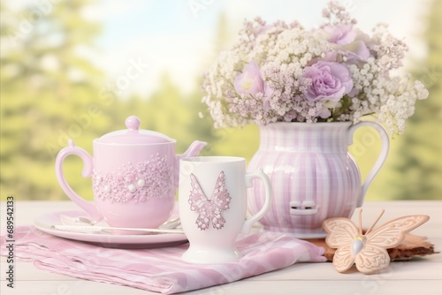 Spring Joy. Captivating Array of Blooming Flowers, Easter Decorations, and Delightful Pastel Eggs