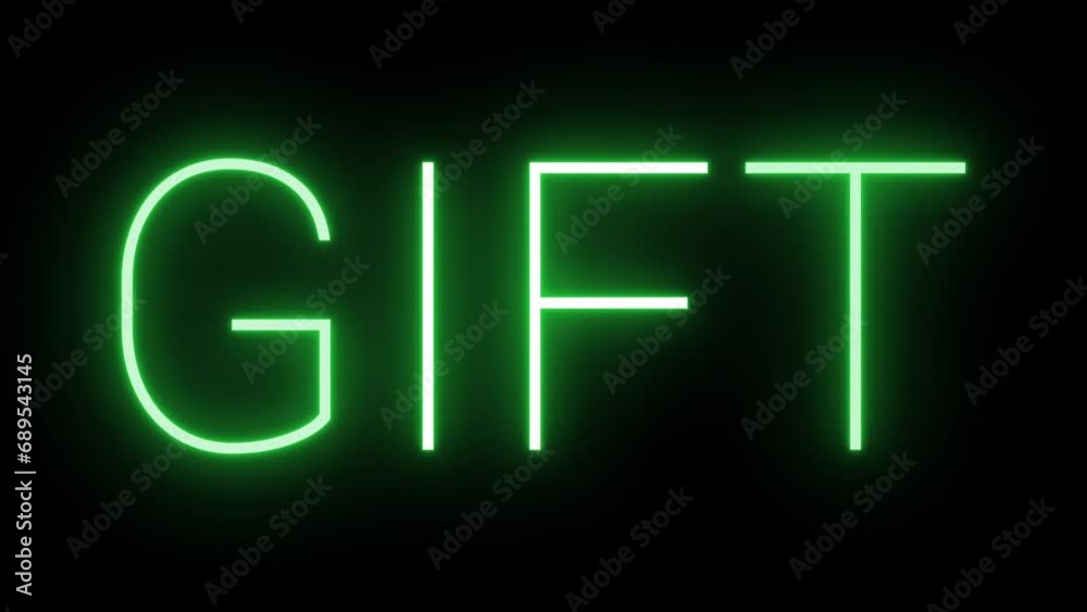 Flickering neon green glowing gift sign animated black background Flickering neon green glowing gift sign animated black background