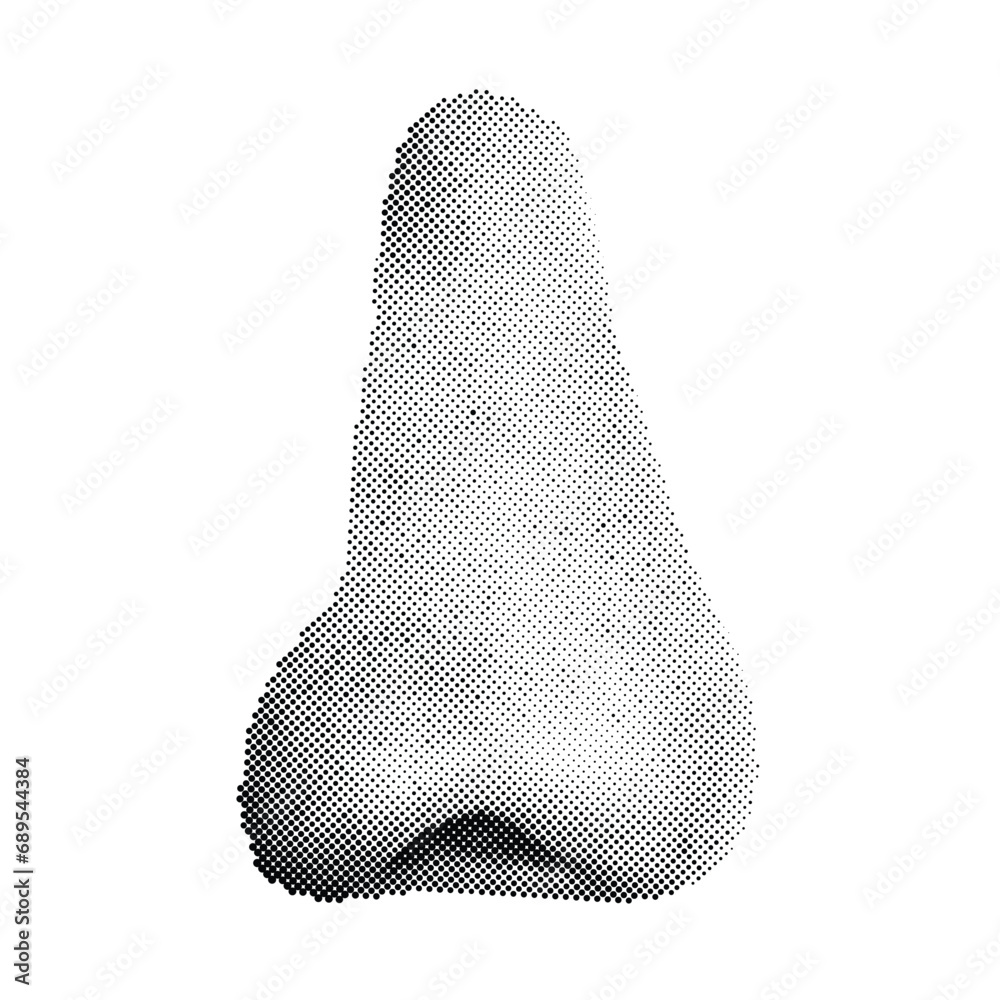 Woman's nose 90s style halftone shape for trendy collage. Dots texture. Contemporary style - obrazy, fototapety, plakaty 