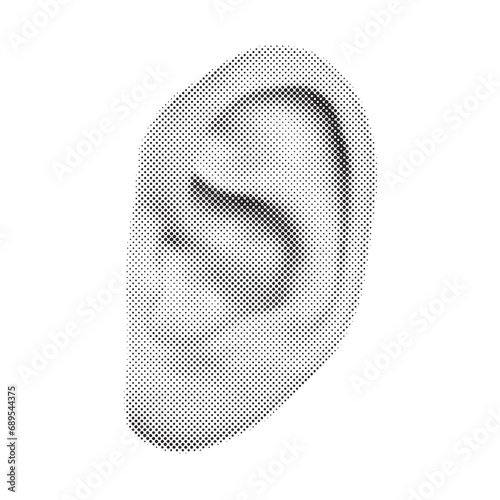 Woman's ear 90s style halftone shape for trendy collage. Dots texture. Contemporary style