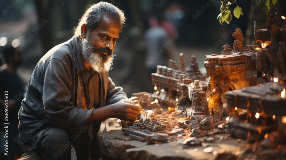 Old Dashing Man Molding The Clay With Skilled Hands, To Make Some antique items.