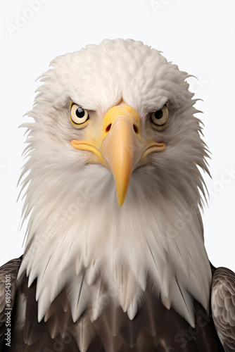 Majestic Bald Eagle Portrait Against a Clean, White Backdrop © Professional Art