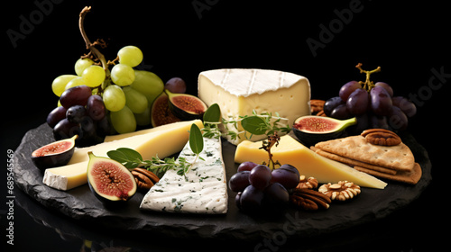 Cheese platter with grapes nuts