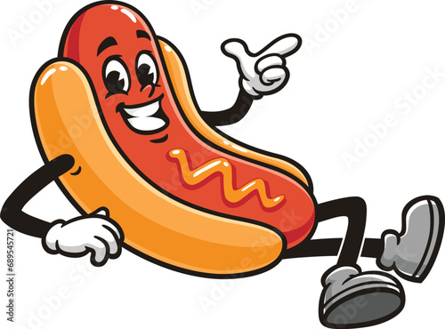Hot dog Cartoon mascot illustration character vector with relax pose