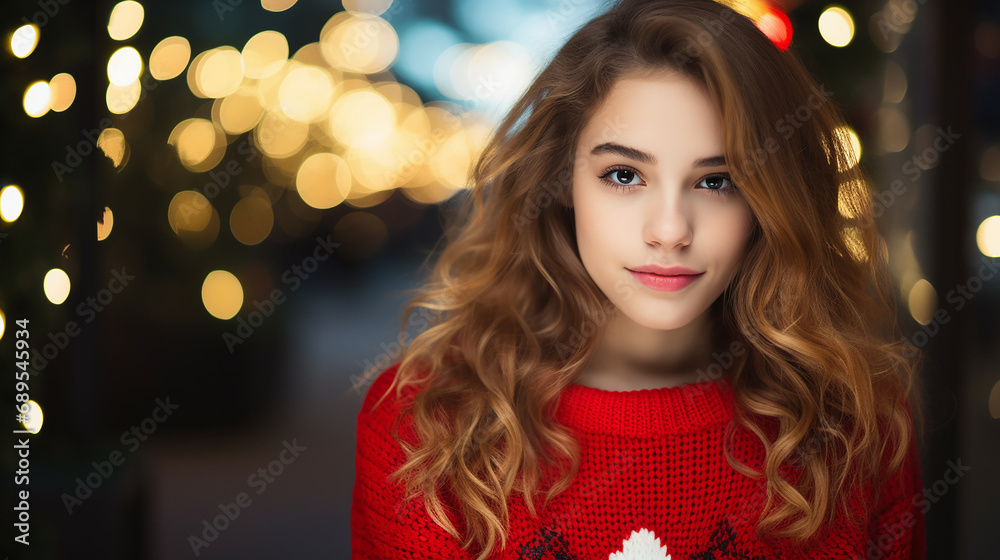 Portrait of a beautiful teen girl at Christmastime