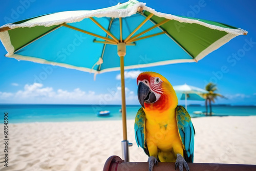Coast sand vacation summer day exotic tropical blue ocean parrot