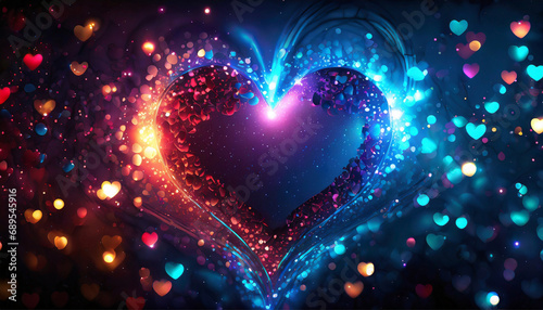 valentines day background with glowing hearts on bokeh background
