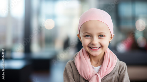 Portrait of little girl with cancer that is smiling photo