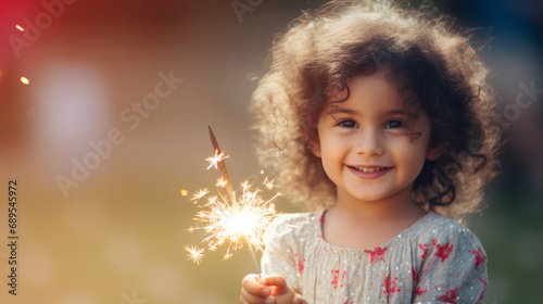 Little girl holding a sparkler in celebration of new year © standret