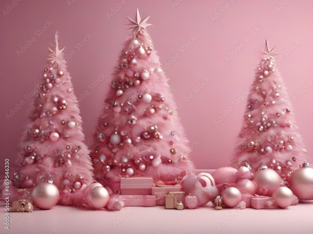 christmas tree and decorations pink background christmas tree and decorations pink background