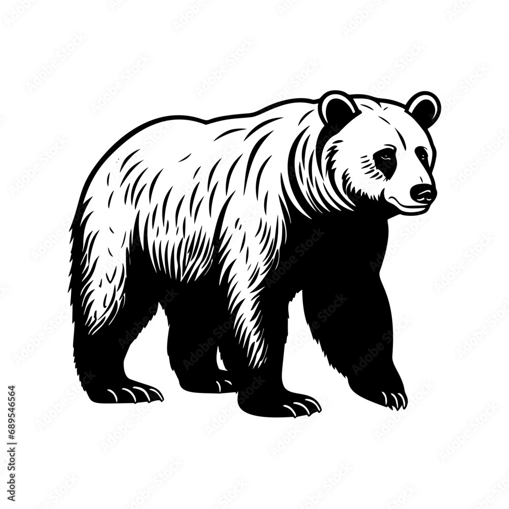 Obraz premium Vector illustration of a black silhouette bear. Isolated white background. Icon bear side view profile. 